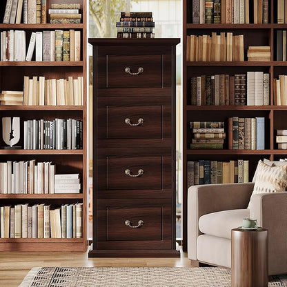 Tribesigns 4-Drawer File Filing Cabinet, Vertical Office File Cabinet, Walnut | - Image 5