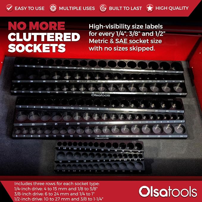 Olsa Tools Magnetic Socket Organizer | 6pc Socket Holder Kit | 1/2-Inch - Image 3