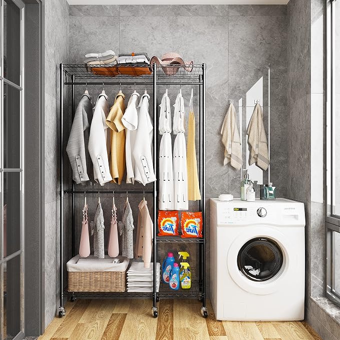 Portable Closets Heavy Duty Garment Rack Adjustable Rolling Clothes Rack - Image 2