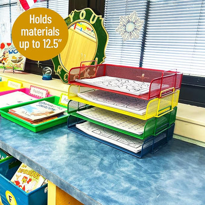 Mind Reader Stackable Paper Tray, Classroom Organizer, File Storage, Metal Mesh - Image 2