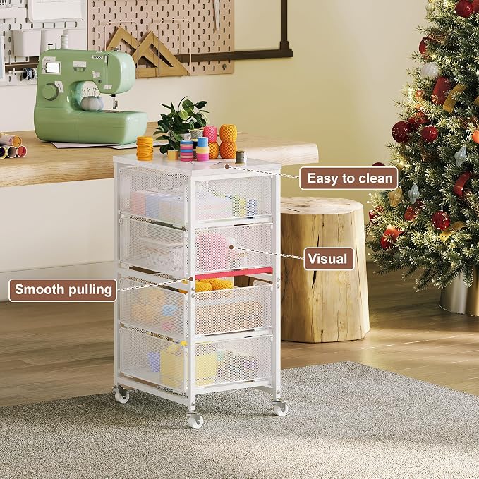 4-Drawer Rolling Storage Cart, Utility Cart - Image 7