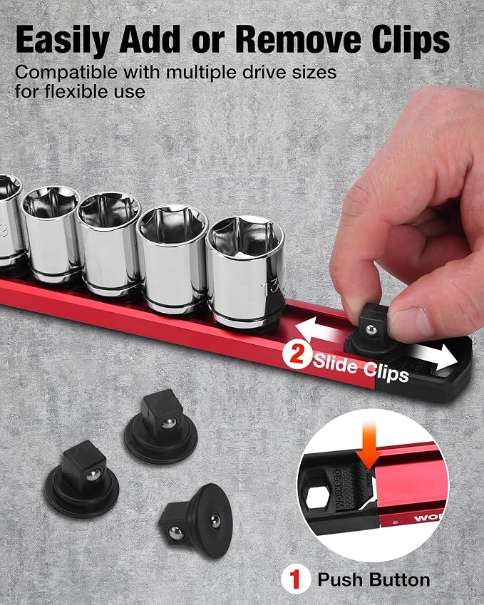 WORKPRO Magnetic Socket Organizer, 3/8" Drive Aluminum Alloy Socket Holder - Image 2