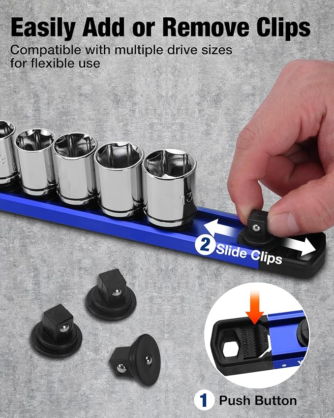WORKPRO Magnetic Socket Organizer, 3/8" Drive Aluminum Alloy Socket Holder - Image 2