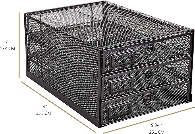 Annova Desk Organizer Wire Mesh 3 Tier Sliding Drawers Paper - Image 3