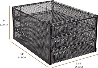 Annova Desk Organizer Wire Mesh 3 Tier Sliding Drawers Paper - Image 3