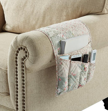 Brilliant Sunshine Rose and Sage Patchwork Sofa Armrest 5 Pockets Organizer - Image 6