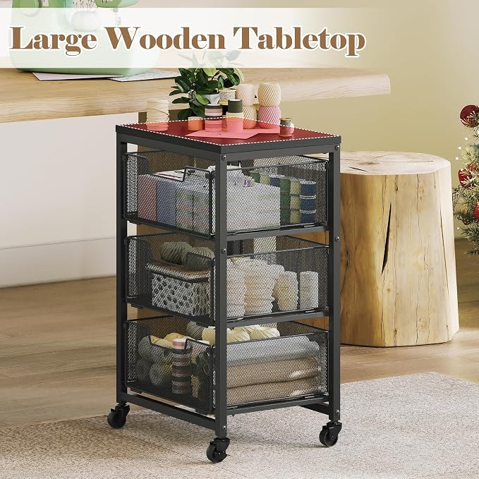 Under Desk Storage Cart with Lockable Wheels, 3-Drawer Rolling Storage Cart - Image 6