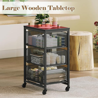 Under Desk Storage Cart with Lockable Wheels, 3-Drawer Rolling Storage Cart - Image 6