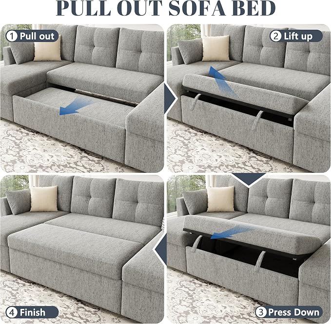 Huatean Home Oversized Pullout Couch Bed, 110 inch 2 in 1 Sleeper Sofa Couch - Image 7
