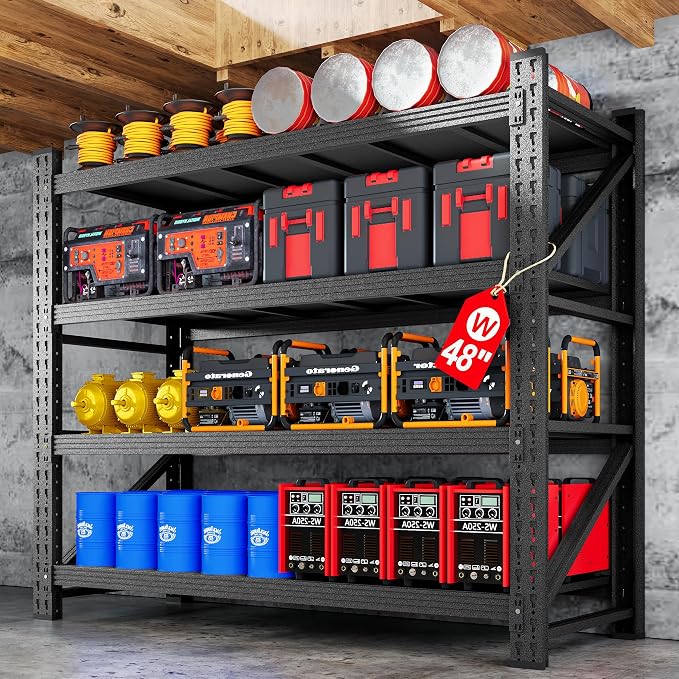 48" W Metal Storage Shelves Heavy Duty, 3000LBS Garage Shelving Units, 4 Tier by AFAIF