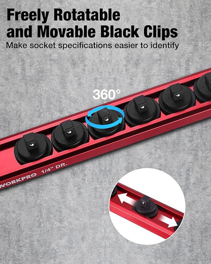 WORKPRO Magnetic Socket Organizer, 1/4" Drive Aluminum Alloy Socket Holder - Image 5