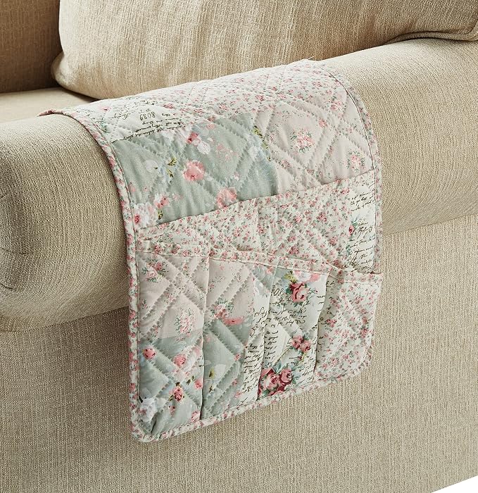 Brilliant Sunshine Rose and Sage Patchwork Sofa Armrest 5 Pockets Organizer - Image 2
