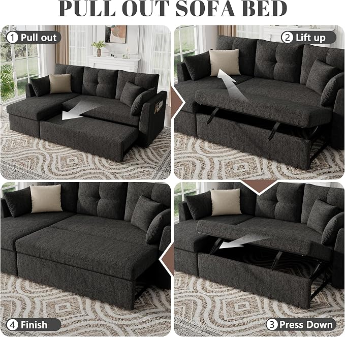 Huatean Home Sleeper Couch Sofa, Sectional Sleeper Sofa Bed - Image 7