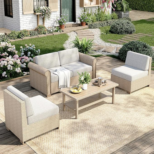 Patio Furniture Set, 5 Piece Outdoor Rattan Wicker Sectional Sofa Couch by MIXPATIO
