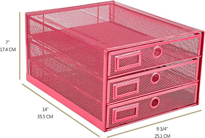 Annova Desk Organizer Wire Mesh 3 Tier Sliding Drawers Paper - Image 2