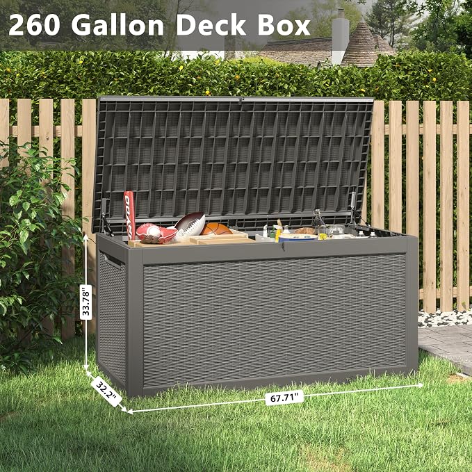 260 Gallon Large Resin deck box Waterproof, Outdoor Storage Bench, Patio - Image 2