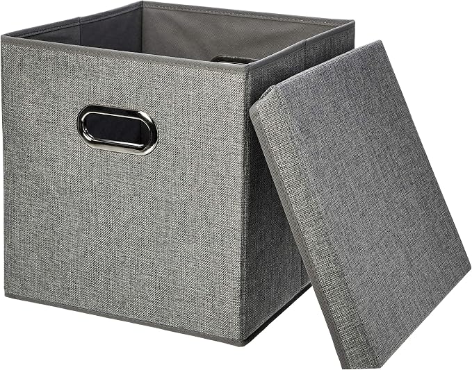 Amazon Basics Foldable Burlap Cloth Cube Storage Bin by AmazonBasics
