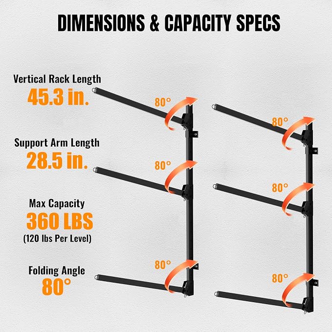 3-Tier Foldable Kayak Wall Mount Rack | Space-Saving Swing-Away Design - Image 6