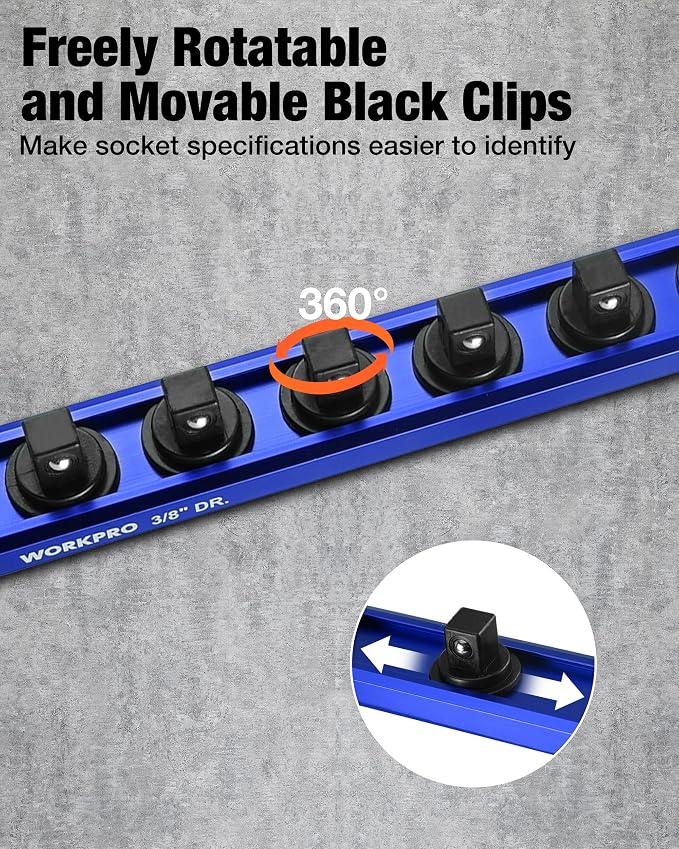 WORKPRO Magnetic Socket Organizer, 3/8" Drive Aluminum Alloy Socket Holder - Image 5