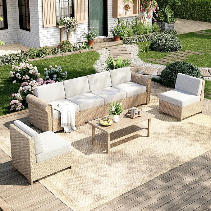 Patio Furniture Set, 7 Piece Outdoor Rattan Wicker Sectional Conversation Set by MIXPATIO