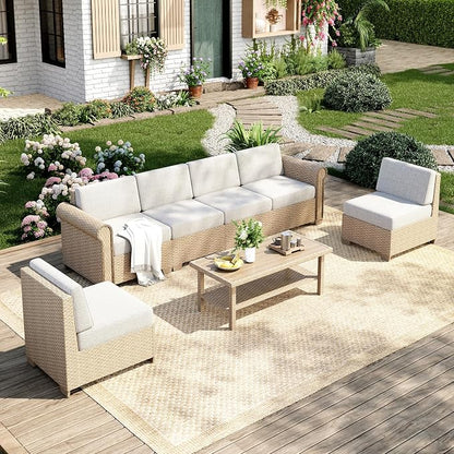 Patio Furniture Set, 7 Piece Outdoor Rattan Wicker Sectional Conversation Set by MIXPATIO