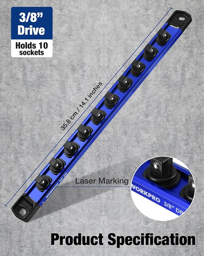 WORKPRO Magnetic Socket Organizer, 3/8" Drive Aluminum Alloy Socket Holder - Image 7