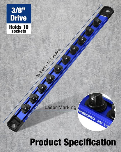 WORKPRO Magnetic Socket Organizer, 3/8" Drive Aluminum Alloy Socket Holder - Image 7