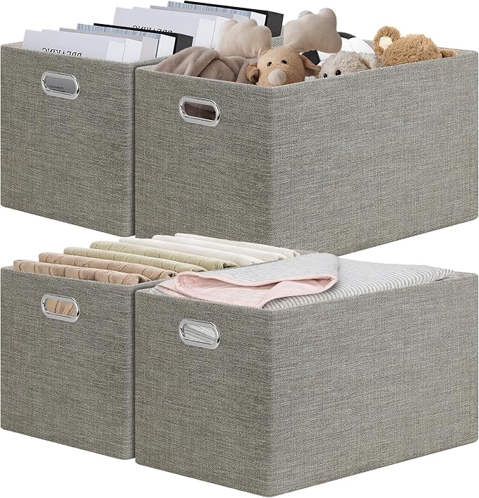 Posprica Closet Storage Bins, 4 Pack Large Closet Shelf Organizers, Linen by Posprica