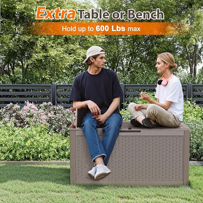 100 Gallon Outdoor Storage Box Waterproof, Resin Deck Box Doubles as 2-Person - Image 8