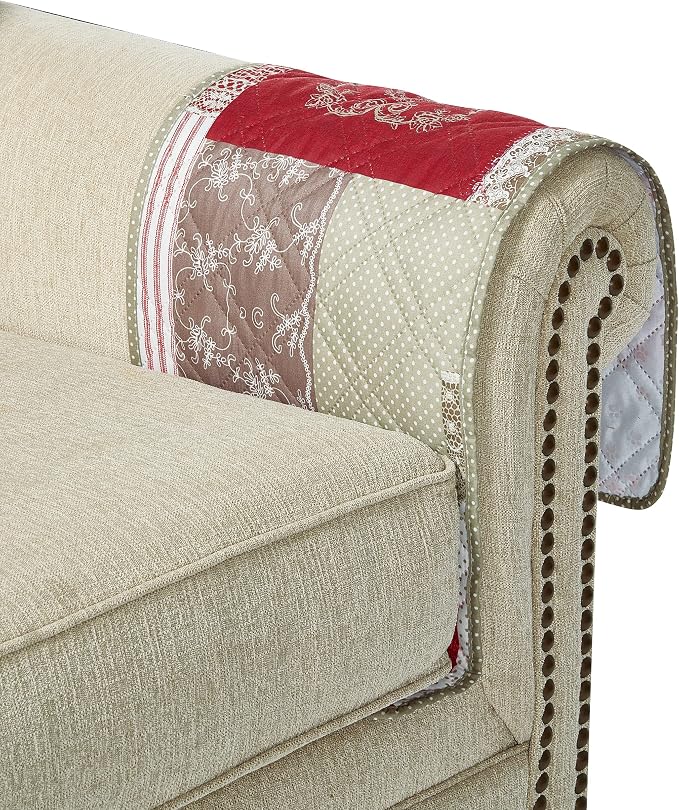 Brilliant Sunshine Burgundy Floral Patchwork Couch Armrest 5 Pockets Organizer - Image 7