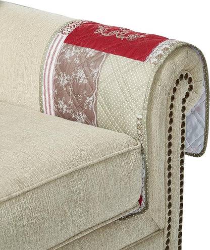 Brilliant Sunshine Burgundy Floral Patchwork Couch Armrest 5 Pockets Organizer - Image 7