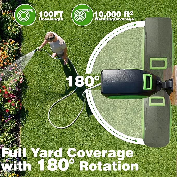 Retractable Garden Hose Reel 100FT x 1/2 in, Wall Mount Water Hose Reel - Image 5