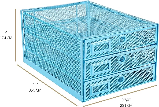 Annova Desk Organizer Wire Mesh 3 Tier Sliding Drawers Paper - Image 3