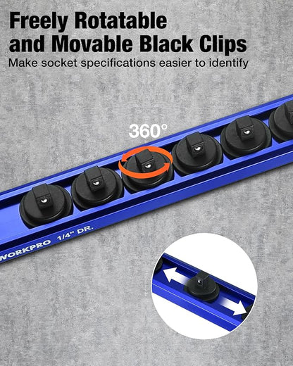 WORKPRO Magnetic Socket Organizer, 1/4" Drive Aluminum Alloy Socket Holder - Image 5