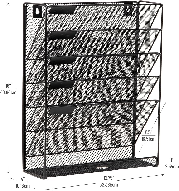 Mind Reader 5-Pocket Vertical File Storage, Desktop Organizer, Wall Mount - Image 3