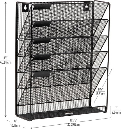 Mind Reader 5-Pocket Vertical File Storage, Desktop Organizer, Wall Mount - Image 3
