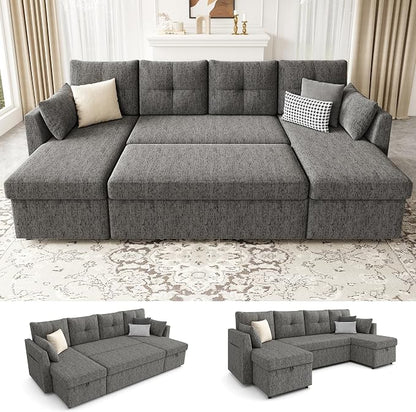 Huatean Home Oversized Sleeper Couch Sofa, 110 inch 2 in 1 Pull Out Couch by huateanhome