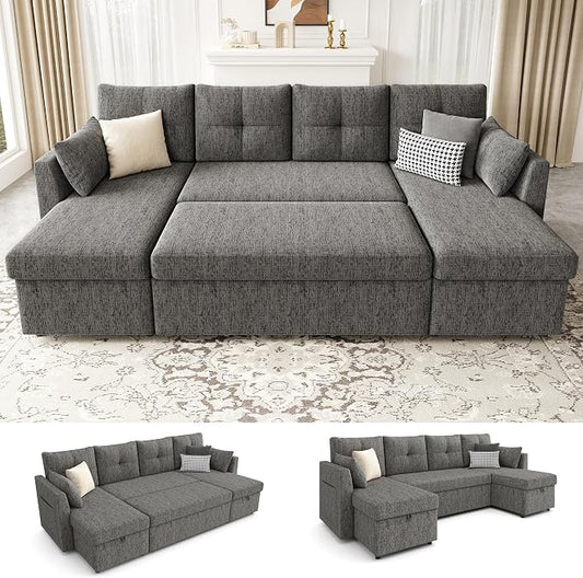 Huatean Home Oversized Sleeper Couch Sofa, 110 inch 2 in 1 Pull Out Couch by huateanhome