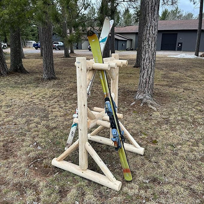 8-Place Freestanding Log Ski Rack Holder, Indoor & Outdoor Snowboard Racks - Image 5
