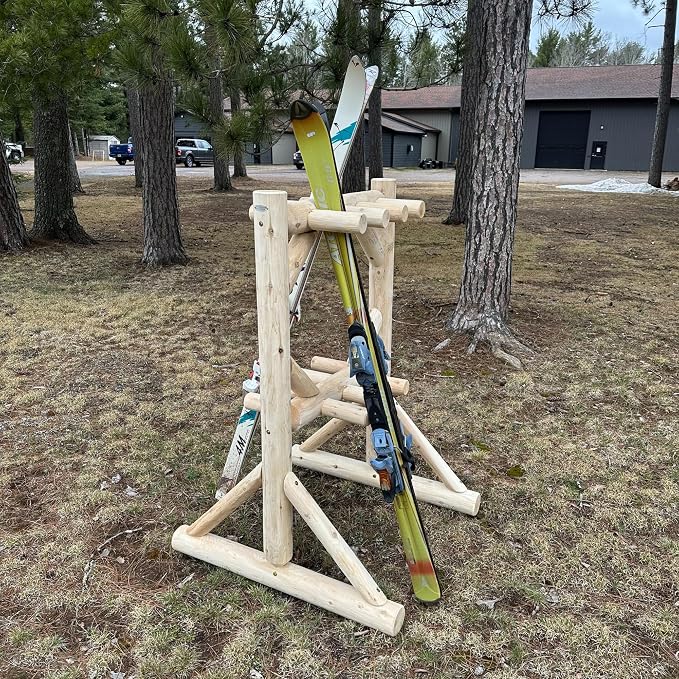 8-Place Freestanding Log Ski Rack Holder, Indoor & Outdoor Snowboard Racks - Image 4