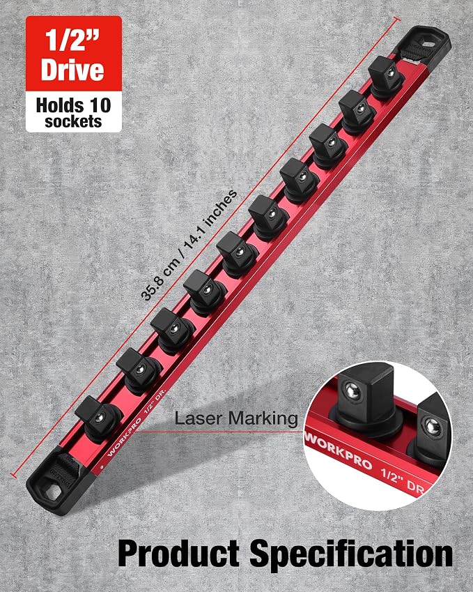 WORKPRO Magnetic Socket Organizer, 1/2" Drive Aluminum Alloy Socket Holder - Image 6