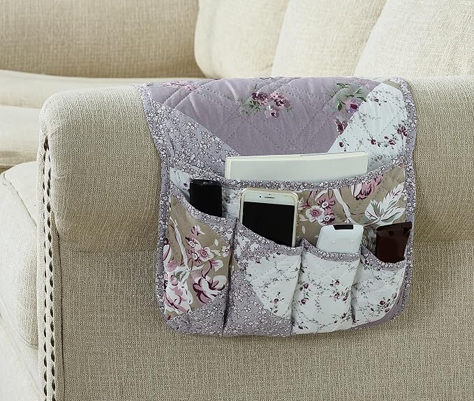 Brilliant Sunshine Lilac Rose Patchwork Couch Armrest 5 Pockets Organizer by BrilliantSunshine