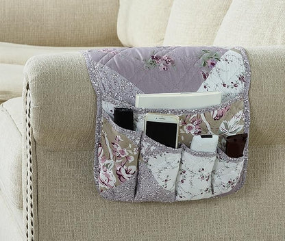 Brilliant Sunshine Lilac Rose Patchwork Couch Armrest 5 Pockets Organizer by BrilliantSunshine