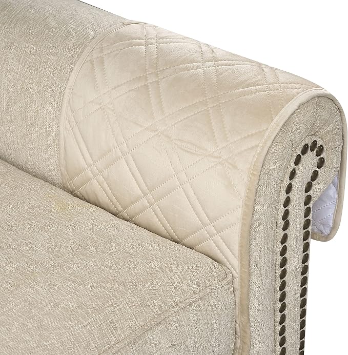 Brilliant Sunshine Beige Velvet Couch Armrest 5 Pockets Organizer, Slip - Image 7