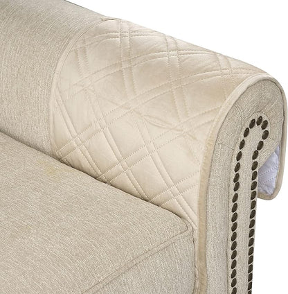 Brilliant Sunshine Beige Velvet Couch Armrest 5 Pockets Organizer, Slip - Image 7