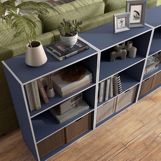 Homes: Inside + Out Apexa 3-Tier Cube Storage Organizer Shelves, Stackable Wood - Image 13