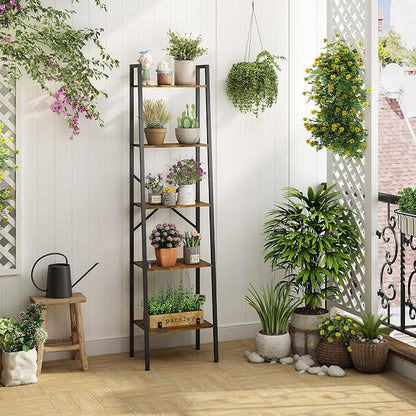 Hoctieon Industrial Ladder Bookshelf, 5-Tier Tall Bookshelf, Open Ladder Shelf - Image 6