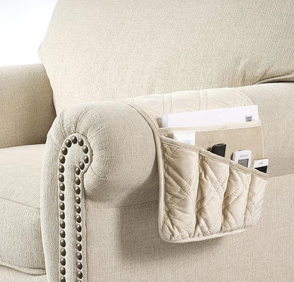 Brilliant Sunshine Beige Velvet Couch Armrest 5 Pockets Organizer, Slip - Image 6