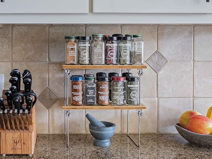 Internet's Best Stacking Utility Shelf, Bamboo 2-Tier Cabinet Organizer - Image 6
