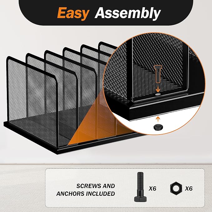 Kuntine.B Desk File Organizer 5 Upright Mesh Desktop Organizer File Sorter - Image 4